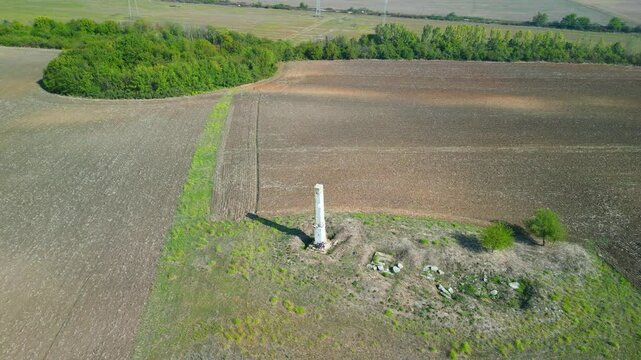Drone view at Lesicheri Obelisk (Marko&rsquo;s Stone) &ndash; Enigmatic Ancient Roman Structure &ndash; Bulgaria&rsquo;s Tallest Surviving Landmark