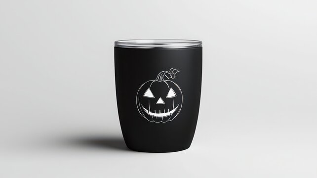Halloween themed tumbler with a spooky pumpkin design on a black background.