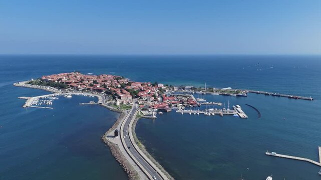 Nessebar Bulgaria Black Sea drone panorama video