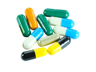 Multiple capsules isolated on transparent background.