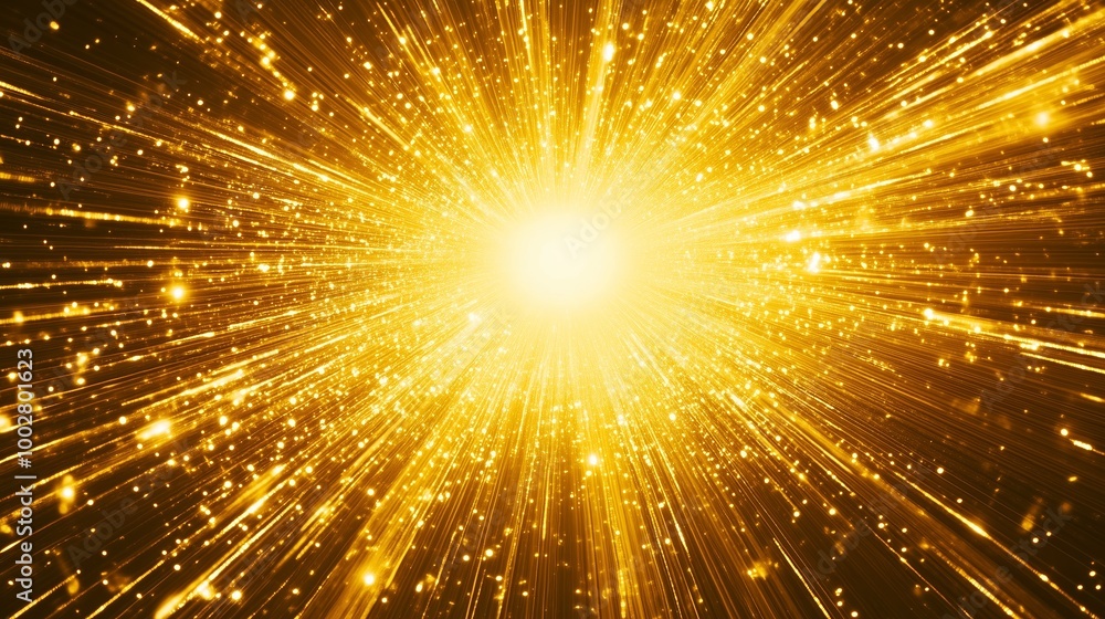 Aufkleber golden explosion of light and shimmering particles in a dark background, creating a vibrant visual e