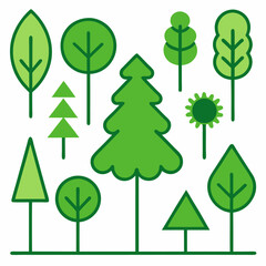 A collection of simple, minimalist illustrations of various trees, perfect for adding a touch of nature to your designs. These icons are ideal for web design, branding.