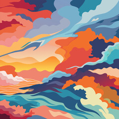 A vibrant and abstract illustration of a colorful sky, perfect for adding a touch of energy and whimsy to your designs. This visually striking graphic is ideal for backgrounds, social media. © Mohamed