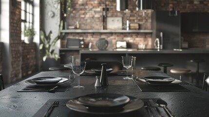 Modern Industrial Kitchen with Elegant Table Setting