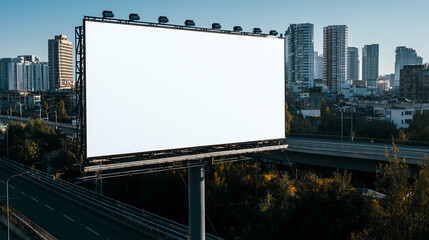White horizontal billboard mockup near a pedestrian bridge