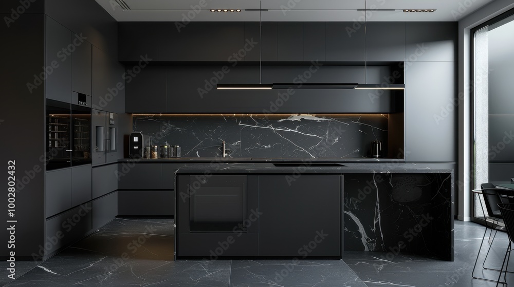 Sticker Sleek Modern Kitchen with Dark Marble Accents