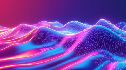 Fototapeta premium A colorful, abstract landscape with purple, blue, and green waves