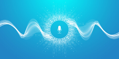Voice assistant concept. Vector sound wave. Voice and sound recognition equalizer wave flow background. Personal assistant and voice recognition concept gradient vector illustration.