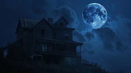 Haunting Moonlit House at Night