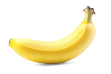 Ripe yellow banana with smooth skin, isolated on a transparent background, showcasing its curved shape and vibrant color