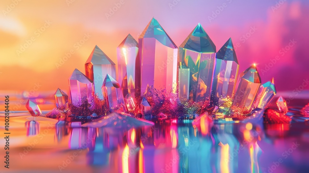 Poster vibrant crystals sparkling in soft light create a mesmerizing display of color and beauty, perfect f