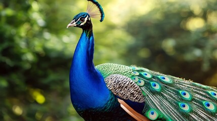 Colorful peacock displaying its vibrant feathers in a natural setting.