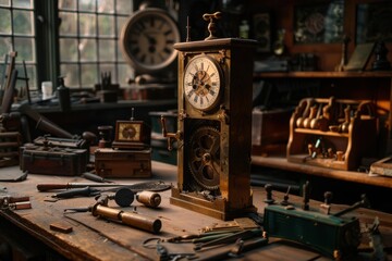 A detailed Victorian clockmaker s workshop