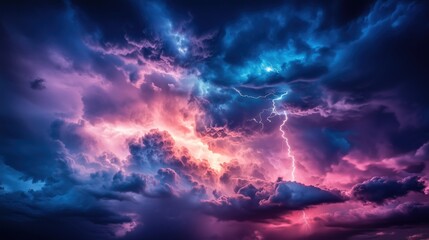 Fototapeta premium A stormy sky with multiple cloud to ground lightning strikes