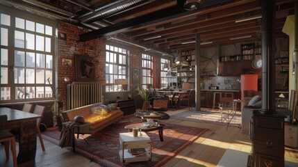 Cozy Industrial Loft with Warm Ambiance