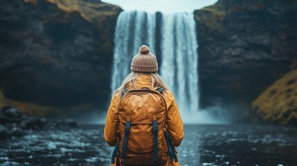 Exploring Culture: Woman with Backpack in Front of Majestic Wat