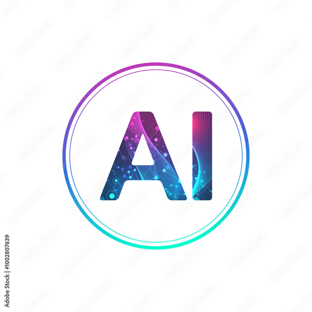 Poster AI Banner Concept In The Digital Style. Generative Ideas Design Element For Internet Technology. Futuristic Technology Concept Artificial Intelligence