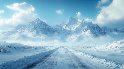 Stunning View of Wind Turbine Farm Against Snow-Covered Mountains