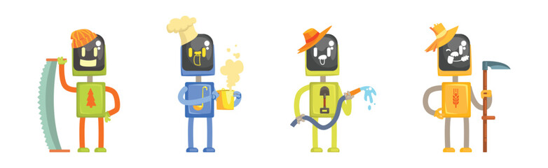 Robot Character of Different Profession with Tool Vector Set