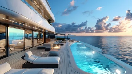 Fototapeta premium Modern Luxury Villa with Ocean View at Sunset