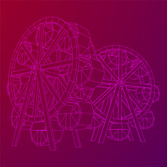 Ferris wheel spinning amusement park. Wireframe low poly mesh vector illustration.