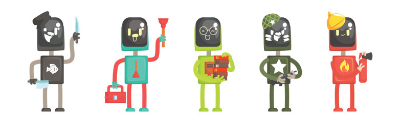 Robot Character of Different Profession with Tool Vector Set