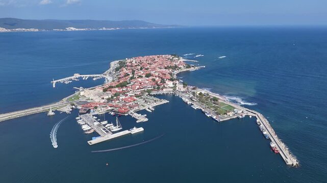 Nessebar Bulgaria Black Sea drone view panorama video
