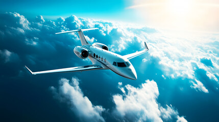 Naklejka premium Private Jet Cruising Through Bright Blue Sky