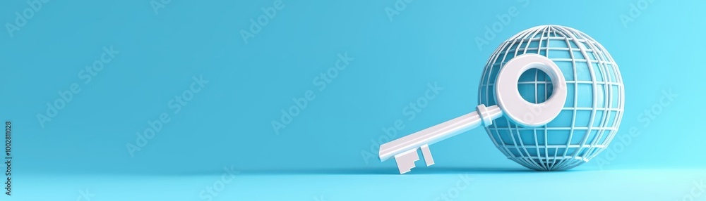 Poster A symbolic concept of security represented by a key and a globe, highlighting digital protection and access control.