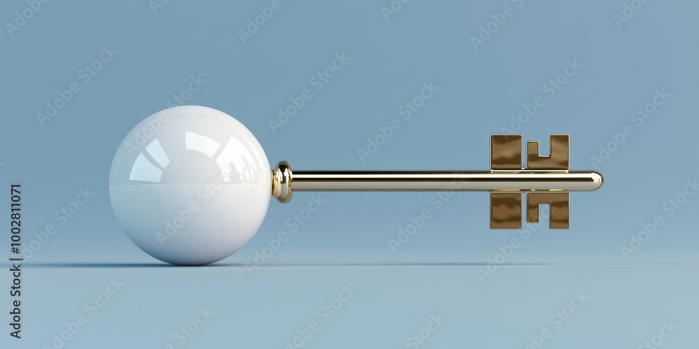 Poster a unique, elegant key design featuring a spherical white handle, perfect for concepts of unlocking p