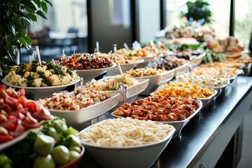 Office buffet with appetizers, Generative AI