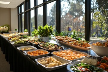 Office buffet with appetizers, Generative AI