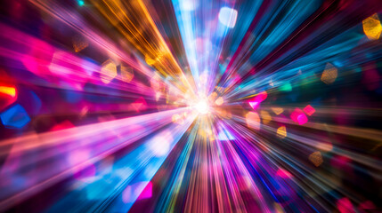 Obraz premium Colorful Light Beams Converging on Stage Center