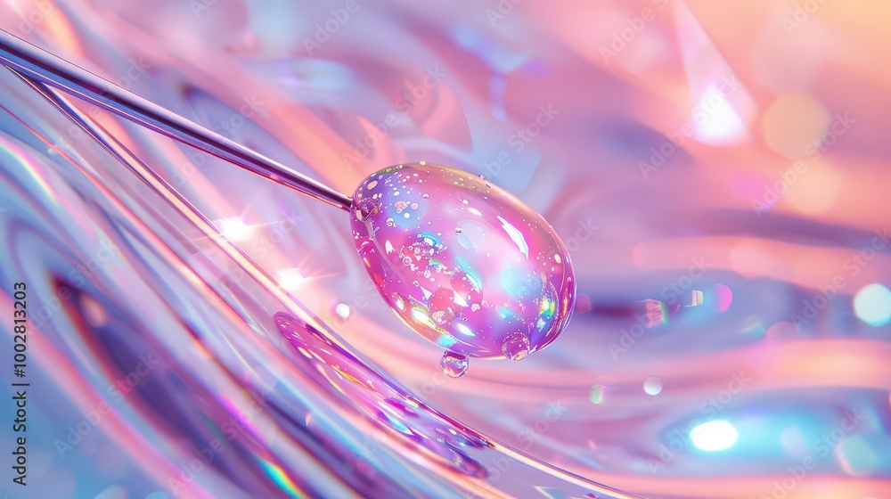 Aufkleber a close-up image of a shimmering pink droplet resting on a reflective surface, creating a dreamy and