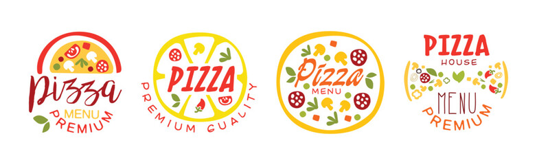 Pizza House Menu Logo Design for Pizzeria and Restaurant Vector Set