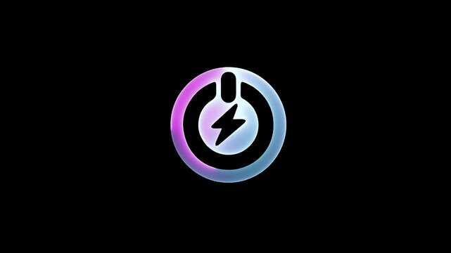 Neon power button icon color glowing colorful animation in black background