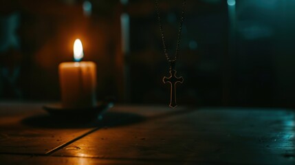 Candlelight Reflection with a Cross Necklace
