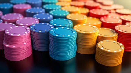 Abstract composition of poker chips arranged in a gradient, symbolizing the spectrum of emotions and outcomes in gambling.