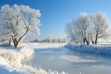 Frosty Winter Landscape with Ice and Snow