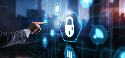 Lock Cyber Security on Virtual Screen Data Protection Technology Privacy concept