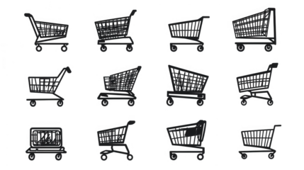 Shopping cart abandonment icons simple vector for Black Friday and Holiday shopping promotions, PNG file, isolated on white, transparent background.