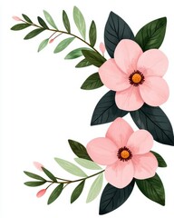 Beautiful pink flowers with green leaves, perfect for spring themes, decorative designs, and floral arrangements.
