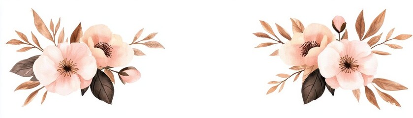 Delicate floral arrangement featuring soft pink flowers and green leaves, perfect for weddings, invitations, and feminine designs.