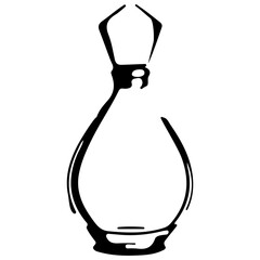 icon logo glass oval bottle for various fragrances drawn in line art style, vector