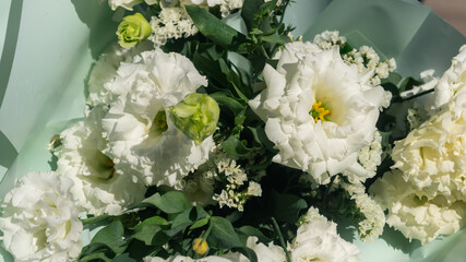 Prairie gentian. A bouquet of white eustomas. A bouquet of large white eustoma flowers