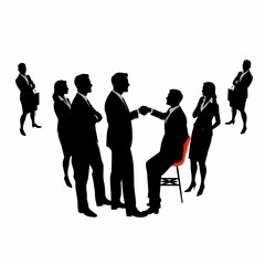 Obraz premium フラットなデザインで描かれたビジネスマンのイラスト シルエットアート ミーティングや協議・合意を連想する Illustration of a businessman drawn in a flat design Silhouette art Thinking about meetings, discussions, and agreements