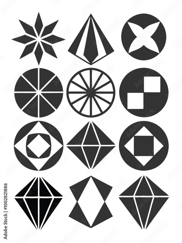 Poster abstract geometric shape icon set in silhouette vector style for modern web and print designs. minim