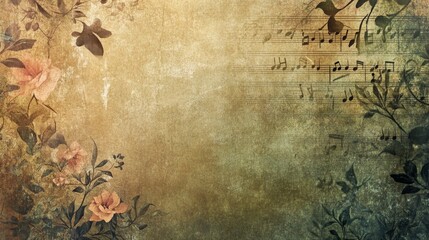 Vintage musical background with floral accents for creative music-themed designs