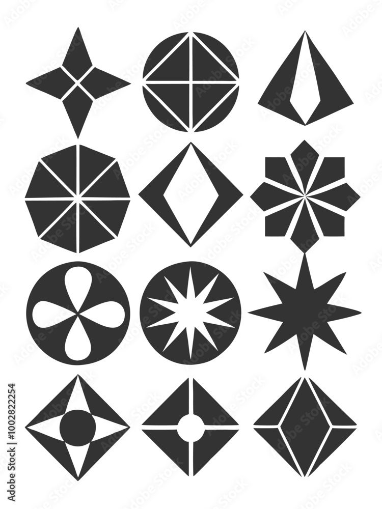 Poster abstract geometric shape icon set in silhouette vector style for modern web and print designs. minim