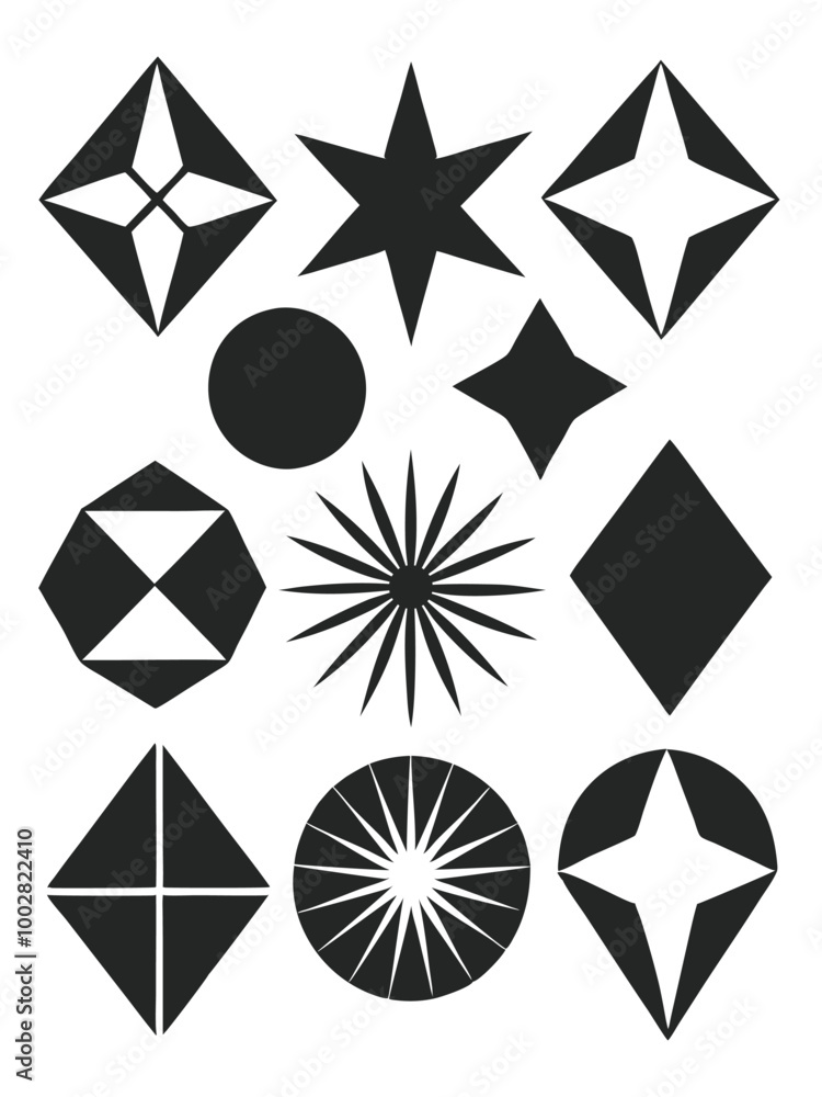 Poster abstract geometric shape icon set in silhouette vector style for modern web and print designs. minim